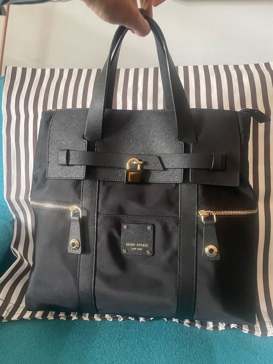 HENRI BENDEL Jetsetter 3 way Tote/Shoulder/Backpack Black Nylon Leather 15x12x5 main image 5